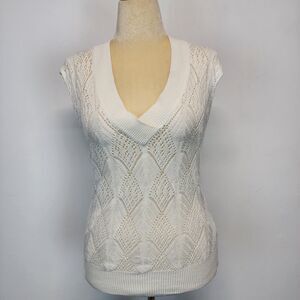VTG Y2K Faded Glory Sweater Vest Womens M 8/10 Deep V-neck Pointelle Open Knit